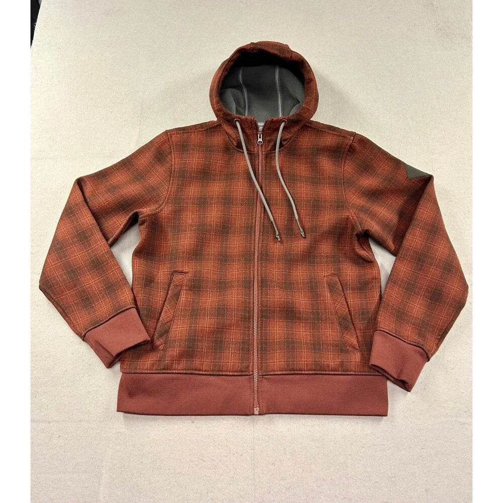 The North Face Red Plaid Hoodie Thick Style Full Zip Jacket Size Medium